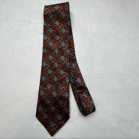 Ermenegildo Zegna Brown/Bronze Wheel Print Neck Tie - Picture 6 of 10